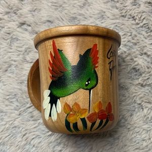 Hand Painted Wood Humming Bird Mug From Costa Rica